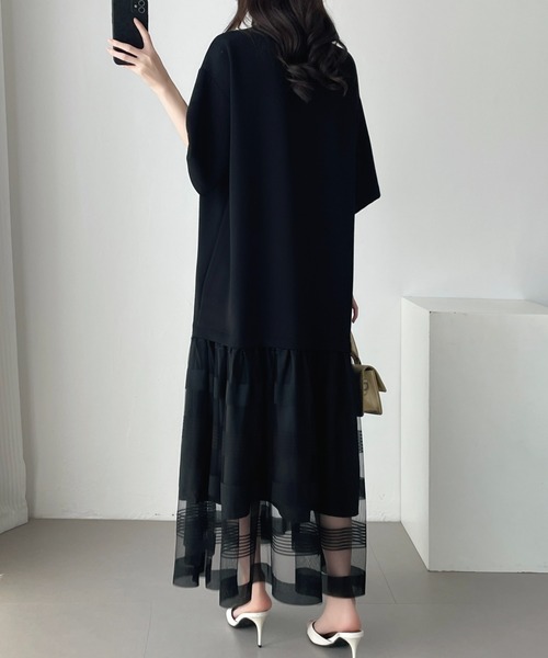 ABITOKYO(アビトーキョー)の「シアーボーダー切替ダンボールワンピース(ワンピース・レディース・ブラック/ベージュ・M/L/XL)」の6枚目の写真