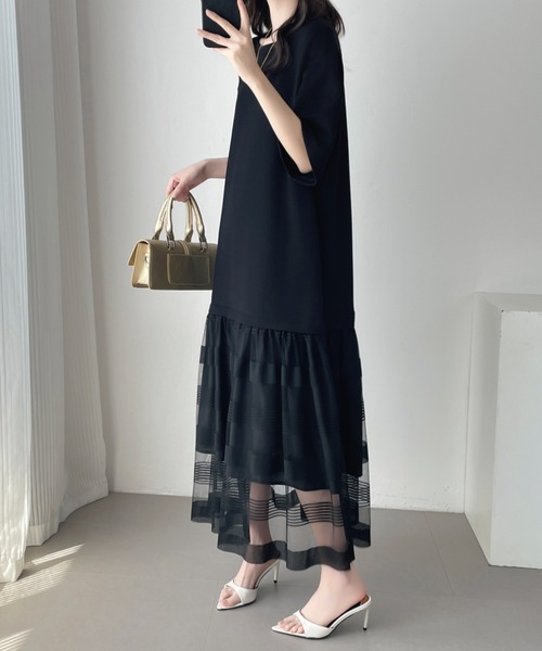 ABITOKYO(アビトーキョー)の「シアーボーダー切替ダンボールワンピース(ワンピース・レディース・ブラック/ベージュ・M/L/XL)」の9枚目の写真