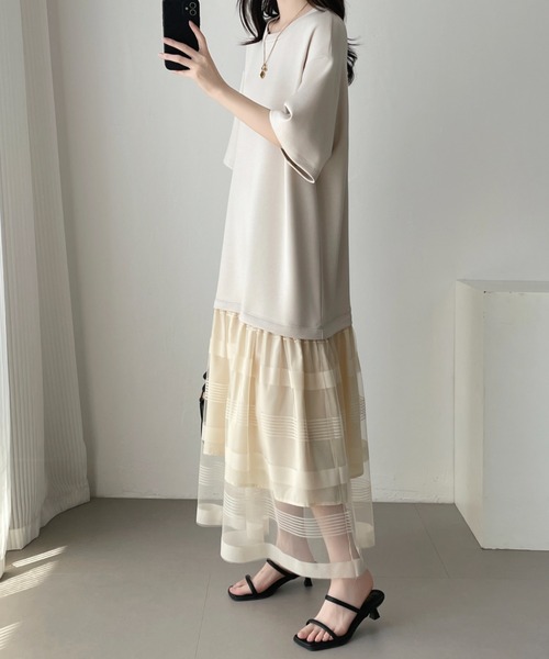 ABITOKYO(アビトーキョー)の「シアーボーダー切替ダンボールワンピース(ワンピース・レディース・ブラック/ベージュ・M/L/XL)」の10枚目の写真