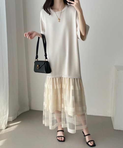 ABITOKYO(アビトーキョー)の「シアーボーダー切替ダンボールワンピース(ワンピース・レディース・ブラック/ベージュ・M/L/XL)」の12枚目の写真