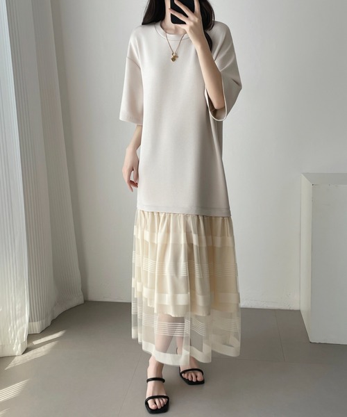 ABITOKYO(アビトーキョー)の「シアーボーダー切替ダンボールワンピース(ワンピース・レディース・ブラック/ベージュ・M/L/XL)」の15枚目の写真