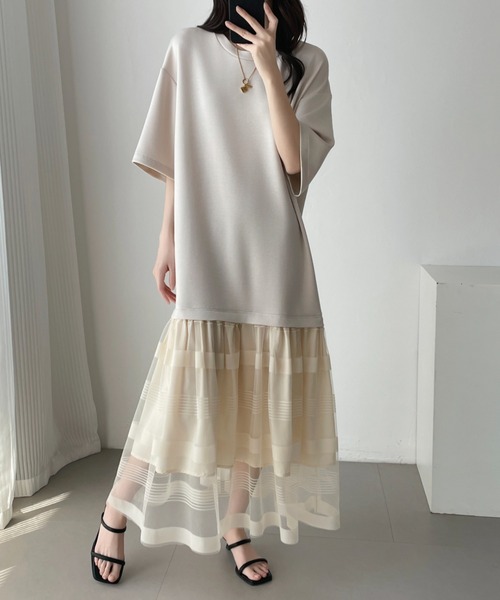 ABITOKYO(アビトーキョー)の「シアーボーダー切替ダンボールワンピース(ワンピース・レディース・ブラック/ベージュ・M/L/XL)」の17枚目の写真