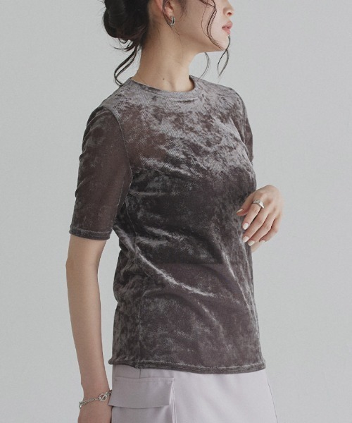 ECLAM(クラム)の「ストレッチ シアー ベロア Tシャツ(Tシャツ/カットソー・レディース・キナリ/グレー・M)」の5枚目の写真