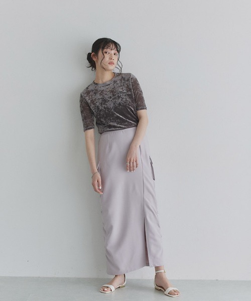 ECLAM(クラム)の「ストレッチ シアー ベロア Tシャツ(Tシャツ/カットソー・レディース・キナリ/グレー・M)」の13枚目の写真