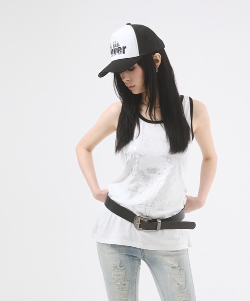 メタリックスカルモチーフプリントタンクトップ（Tシャツ