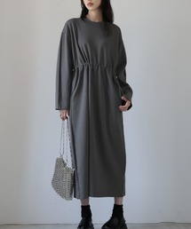 ウエストドロストノーカラーワンピース