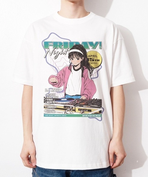 QT8(キューティーエイト)の「QT8 GARMENTS/フライデーナイトT(Tシャツ/カットソー・メンズ・ブラック/アイボリー・LARGE/MEDIUM)」の2枚目の写真