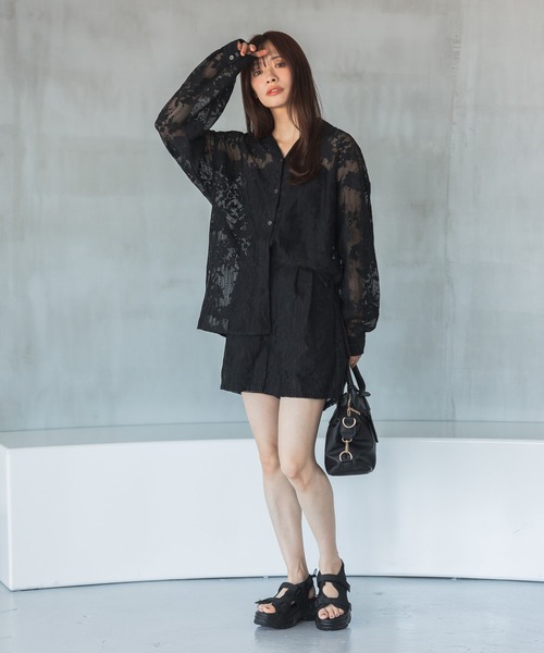 mysty woman（ミスティウーマン）の「【セットアップ着用可】レーシーショートパンツ 574581（その他パンツ・レディース・ブラック/オフホワイト・FREE）」の19枚目の写真