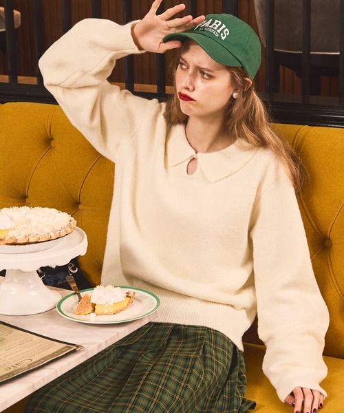 セール】【ふわふわメレンゲニット】パールボタンボリュームスリーブ