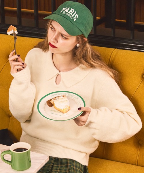 BONLECILL(ボンルシール)の「【ふわふわメレンゲニット】パールボタンボリュームスリーブポロニット(ニット/セーター・レディース・ネイビー/ブラック/アイボリー/レッド/グリーン・FREE)」の20枚目の写真