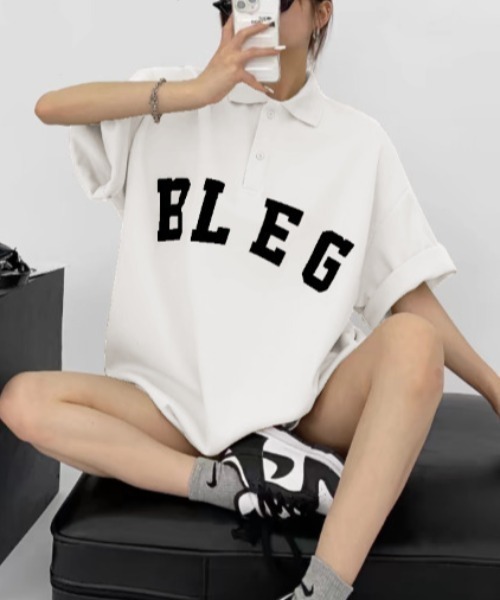 CREARE -LINO-(クレアーレリノ)の「フロントロゴビッグポロシャツ(Tシャツ/カットソー・メンズ・ベージュ/ホワイト/ブラック/チャコール・FREE)」の1枚目の写真
