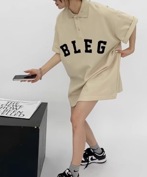CREARE -LINO-(クレアーレリノ)の「フロントロゴビッグポロシャツ(Tシャツ/カットソー・メンズ・ベージュ/ホワイト/ブラック/チャコール・FREE)」の8枚目の写真