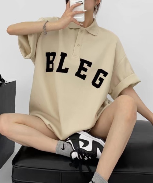 CREARE -LINO-(クレアーレリノ)の「フロントロゴビッグポロシャツ(Tシャツ/カットソー・メンズ・ベージュ/ホワイト/ブラック/チャコール・FREE)」の13枚目の写真