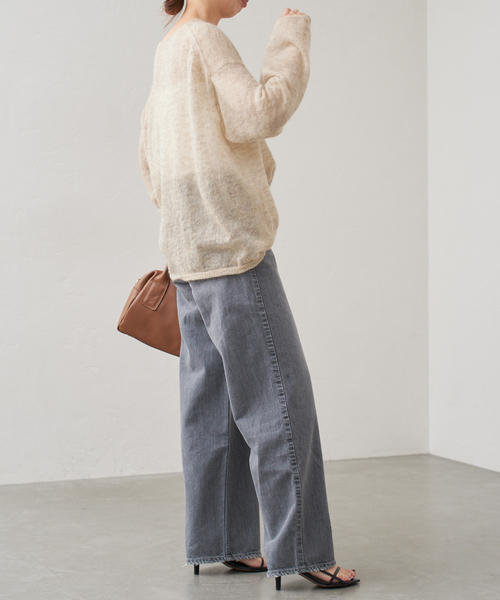 Spick&Span ルーズモヘヤミックスボートネックニット　ベージュ Spick＆Span ニット セーター 「追加」ルーズモヘヤミックス