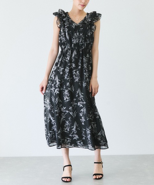 Jayro(ジャイロ)の「花柄フリルワンピース(ワンピース・レディース・ホワイト系その他2/ブラック/グレー系その他・M)」の3枚目の写真