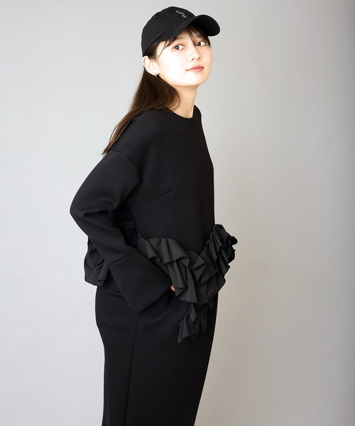 FLUMOR（フラマー）の「フリルデザインジャージードレス【入卒式】【オケージョン】【結婚式二次会・パーティー】（ワンピース・レディース・ブラック・38）」の7枚目の写真