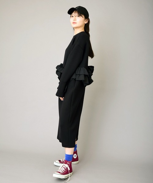 FLUMOR（フラマー）の「フリルデザインジャージードレス【入卒式】【オケージョン】【結婚式二次会・パーティー】（ワンピース・レディース・ブラック・38）」の4枚目の写真