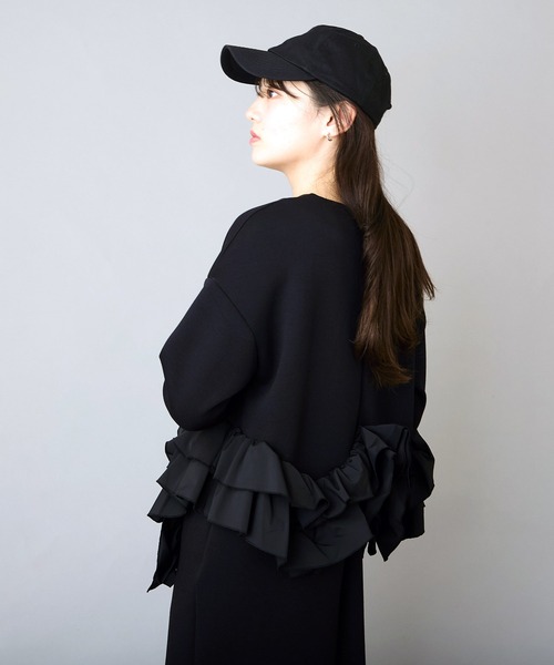 FLUMOR（フラマー）の「フリルデザインジャージードレス【入卒式】【オケージョン】【結婚式二次会・パーティー】（ワンピース・レディース・ブラック・38）」の10枚目の写真
