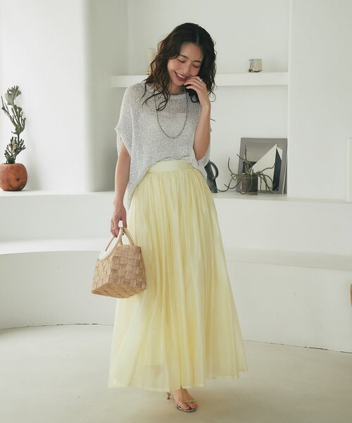 La boutique BonBon ニュアンスギャザーシアースカート セットアップ可・ロングシーズン着れる】ニュアンスギャザー
