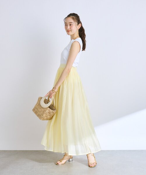 La boutique BonBon ニュアンスギャザーシアースカート セットアップ可・ロングシーズン着れる】ニュアンスギャザー