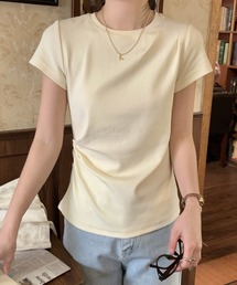 クルーネック 肩タック サイドギャザー フレンチスリーブ Tシャツ