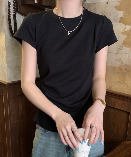 Lace Ladies(レースレディース)の「クルーネック 肩タック サイドギャザー フレンチスリーブ Tシャツ(Tシャツ/カットソー・レディース・アイボリー/ブラック/グレー・M/XL)」の14枚目の写真
