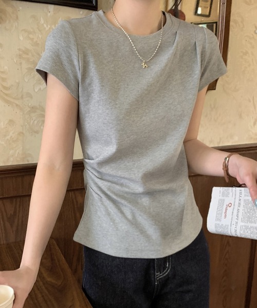 Lace Ladies(レースレディース)の「クルーネック 肩タック サイドギャザー フレンチスリーブ Tシャツ(Tシャツ/カットソー・レディース・アイボリー/ブラック/グレー・M/XL)」の13枚目の写真