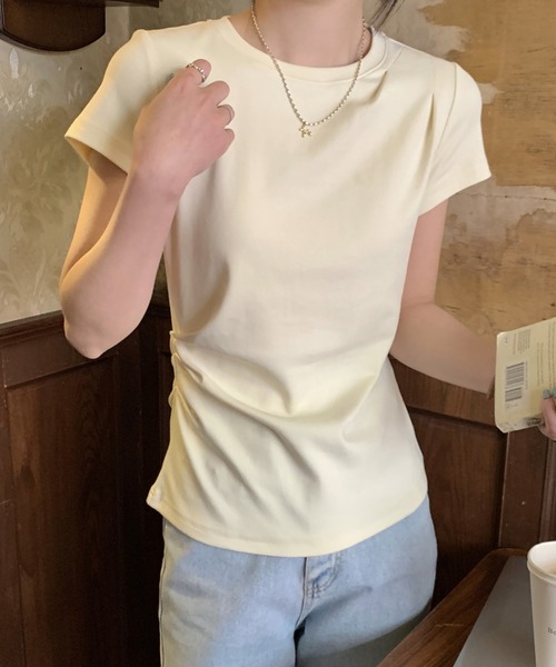 Lace Ladies(レースレディース)の「クルーネック 肩タック サイドギャザー フレンチスリーブ Tシャツ(Tシャツ/カットソー・レディース・アイボリー/ブラック/グレー・M/XL)」の8枚目の写真