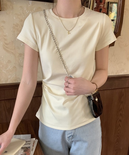 Lace Ladies(レースレディース)の「クルーネック 肩タック サイドギャザー フレンチスリーブ Tシャツ(Tシャツ/カットソー・レディース・アイボリー/ブラック/グレー・M/XL)」の10枚目の写真