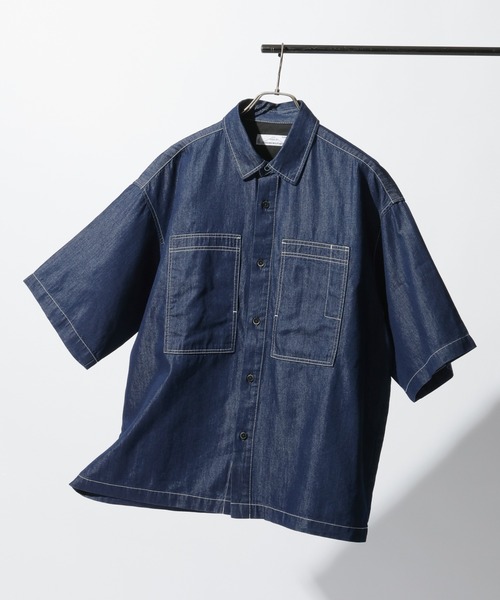 RAGEBLUE(レイジブルー)の「<接触冷感>【BREEZY DENIM/ブリージーデニム】ステッチデニムシャツ【セットアップ対応】(シャツ/ブラウス・メンズ・ブラック/ネイビー・LARGE/MEDIUM)」の2枚目の写真