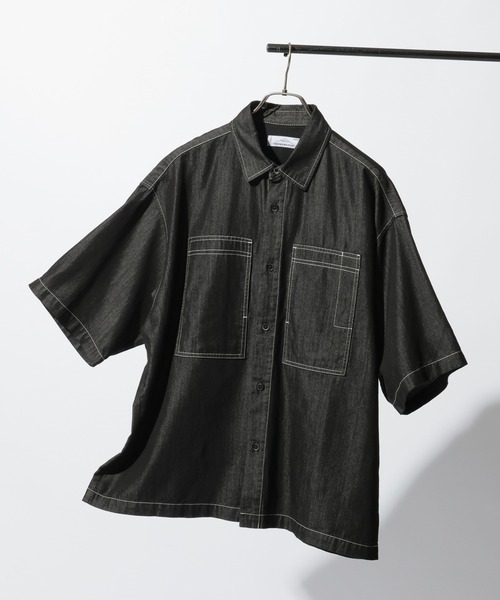 RAGEBLUE(レイジブルー)の「<接触冷感>【BREEZY DENIM/ブリージーデニム】ステッチデニムシャツ【セットアップ対応】(シャツ/ブラウス・メンズ・ブラック/ネイビー・LARGE/MEDIUM)」の1枚目の写真