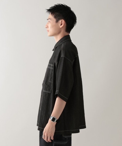 RAGEBLUE(レイジブルー)の「<接触冷感>【BREEZY DENIM/ブリージーデニム】ステッチデニムシャツ【セットアップ対応】(シャツ/ブラウス・メンズ・ブラック/ネイビー・LARGE/MEDIUM)」の11枚目の写真