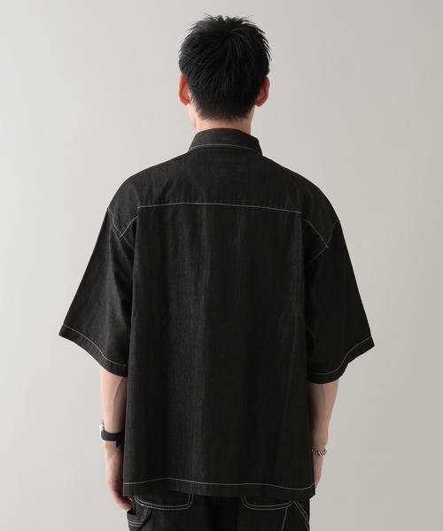 RAGEBLUE(レイジブルー)の「<接触冷感>【BREEZY DENIM/ブリージーデニム】ステッチデニムシャツ【セットアップ対応】(シャツ/ブラウス・メンズ・ブラック/ネイビー・LARGE/MEDIUM)」の12枚目の写真
