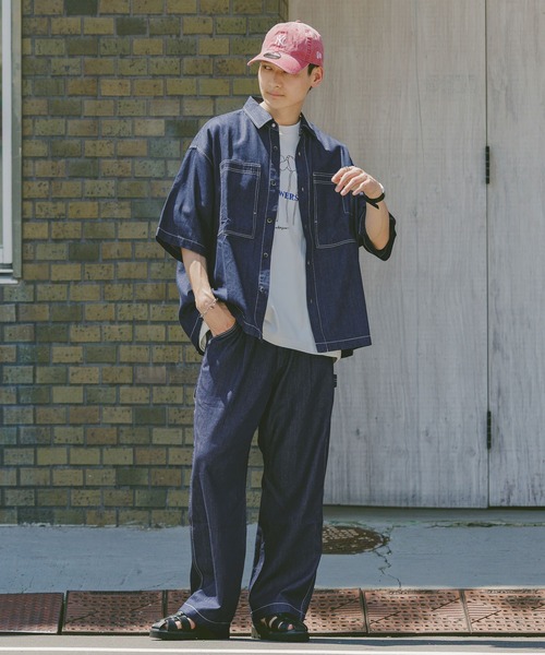 RAGEBLUE(レイジブルー)の「<接触冷感>【BREEZY DENIM/ブリージーデニム】ステッチデニムシャツ【セットアップ対応】(シャツ/ブラウス・メンズ・ブラック/ネイビー・LARGE/MEDIUM)」の5枚目の写真