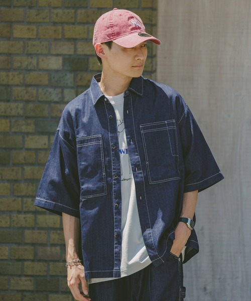 RAGEBLUE(レイジブルー)の「<接触冷感>【BREEZY DENIM/ブリージーデニム】ステッチデニムシャツ【セットアップ対応】(シャツ/ブラウス・メンズ・ブラック/ネイビー・LARGE/MEDIUM)」の8枚目の写真