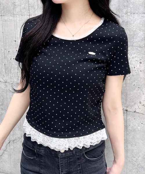 INGNI(イング)の「裾レース胸プレート付リブトップス(Tシャツ/カットソー・レディース・ブラック系その他4/ホワイト系その他/ブラック/オフホワイト/グレー・M)」の4枚目の写真