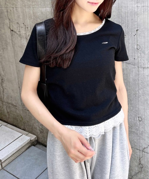 INGNI(イング)の「裾レース胸プレート付リブトップス(Tシャツ/カットソー・レディース・ブラック系その他4/ホワイト系その他/ブラック/オフホワイト/グレー・M)」の18枚目の写真