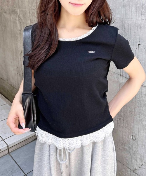 INGNI(イング)の「裾レース胸プレート付リブトップス(Tシャツ/カットソー・レディース・ブラック系その他4/ホワイト系その他/ブラック/オフホワイト/グレー・M)」の19枚目の写真