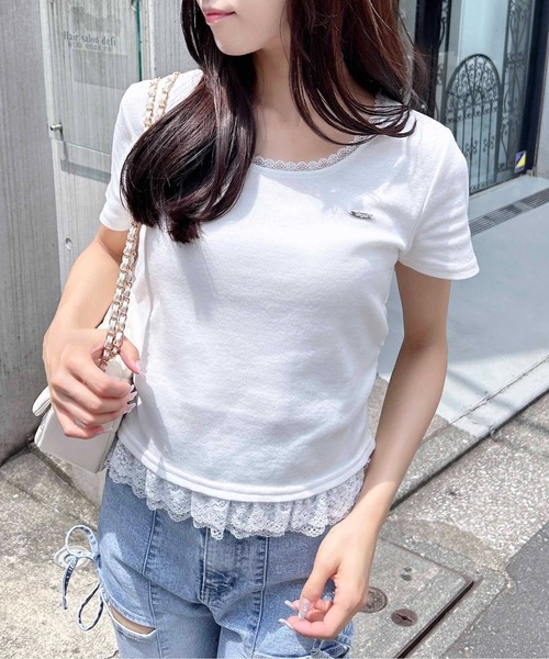 INGNI(イング)の「裾レース胸プレート付リブトップス(Tシャツ/カットソー・レディース・ブラック系その他4/ホワイト系その他/ブラック/オフホワイト/グレー・M)」の6枚目の写真