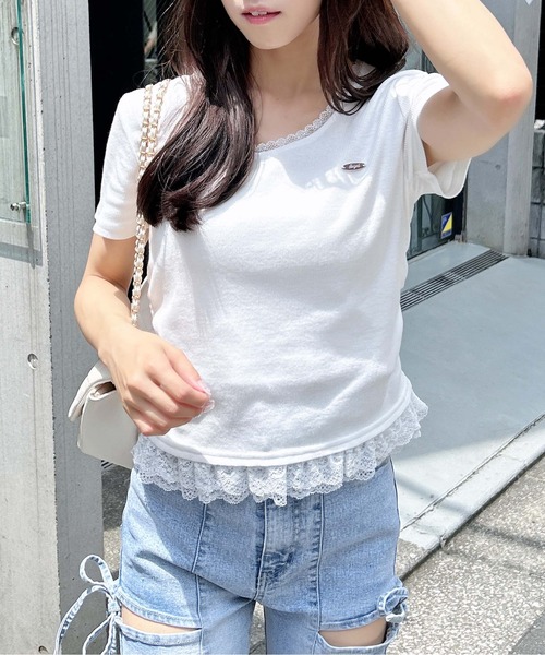 INGNI(イング)の「裾レース胸プレート付リブトップス(Tシャツ/カットソー・レディース・ブラック系その他4/ホワイト系その他/ブラック/オフホワイト/グレー・M)」の7枚目の写真