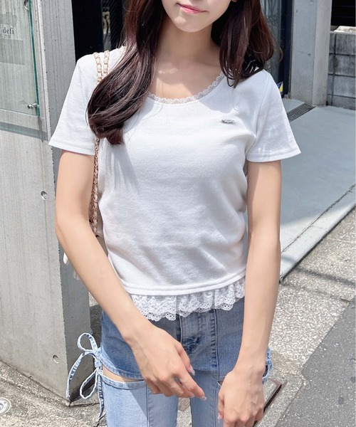 INGNI(イング)の「裾レース胸プレート付リブトップス(Tシャツ/カットソー・レディース・ブラック系その他4/ホワイト系その他/ブラック/オフホワイト/グレー・M)」の8枚目の写真