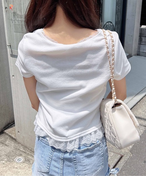 INGNI(イング)の「裾レース胸プレート付リブトップス(Tシャツ/カットソー・レディース・ブラック系その他4/ホワイト系その他/ブラック/オフホワイト/グレー・M)」の9枚目の写真