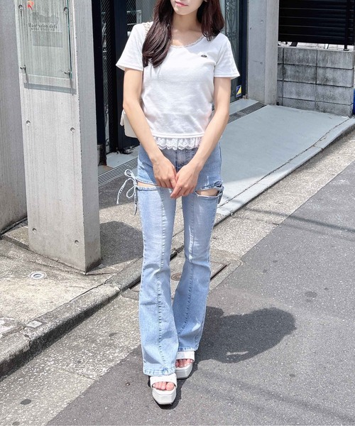 INGNI(イング)の「裾レース胸プレート付リブトップス(Tシャツ/カットソー・レディース・ブラック系その他4/ホワイト系その他/ブラック/オフホワイト/グレー・M)」の10枚目の写真