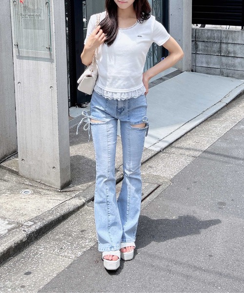 INGNI(イング)の「裾レース胸プレート付リブトップス(Tシャツ/カットソー・レディース・ブラック系その他4/ホワイト系その他/ブラック/オフホワイト/グレー・M)」の11枚目の写真