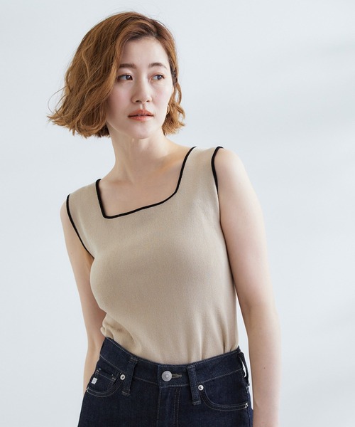 grove（グローブ）の「2WAYスクエアネックタンク（タンクトップ・レディース・ブラック/オフホワイト/ベージュ系4・01/02/03/04/05）」の3枚目の写真