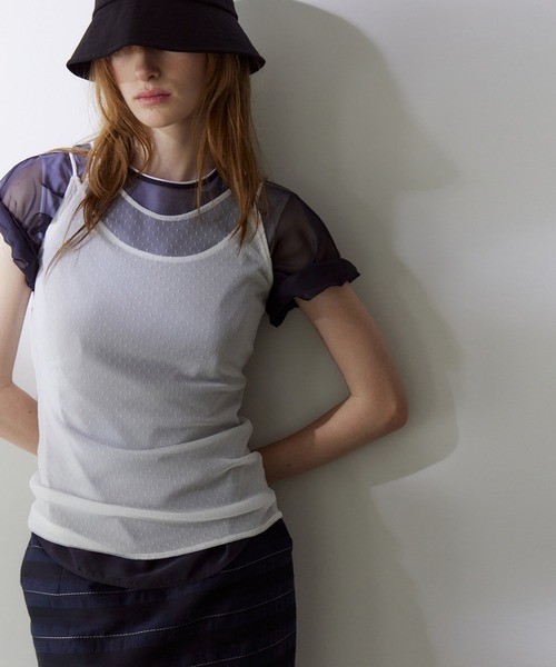 LE CIEL BLEU(ルシェルブルー)の「レイヤードキャミトップ / Layered Cami Top(キャミソール・レディース・オフホワイト/ライトブルー/ブラック・36)」の2枚目の写真