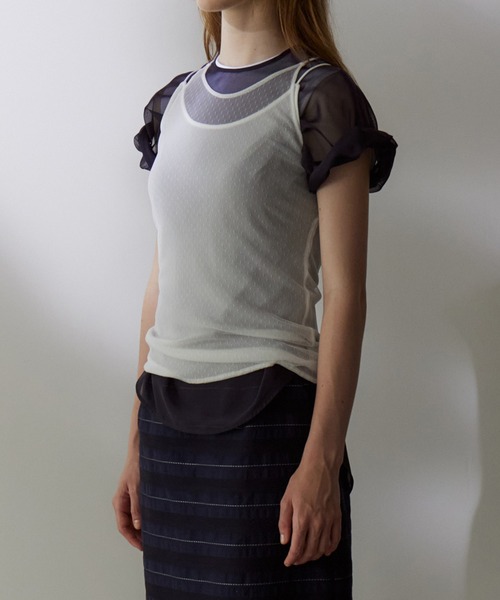 LE CIEL BLEU(ルシェルブルー)の「レイヤードキャミトップ / Layered Cami Top(キャミソール・レディース・オフホワイト/ライトブルー/ブラック・36)」の5枚目の写真