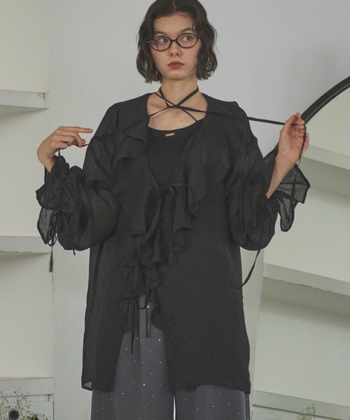 loin nuit（ロワンニュイ）の「choker ruffle sheer blouse / チョーカーラッフルシアーブラウス（シャツ/ブラウス・レディース・イエロー/ホワイト/ブラック/ピンク・FREE）」の3枚目の写真