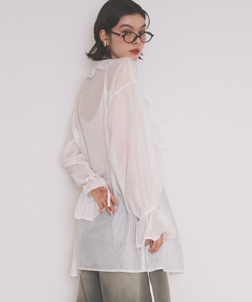 loin nuit（ロワンニュイ）の「choker ruffle sheer blouse / チョーカーラッフルシアーブラウス（シャツ/ブラウス・レディース・イエロー/ホワイト/ブラック/ピンク・FREE）」の9枚目の写真
