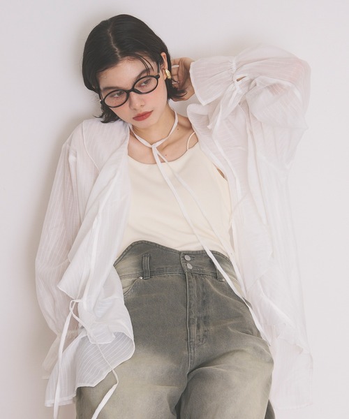 loin nuit（ロワンニュイ）の「choker ruffle sheer blouse / チョーカーラッフルシアーブラウス（シャツ/ブラウス・レディース・イエロー/ホワイト/ブラック/ピンク・FREE）」の12枚目の写真